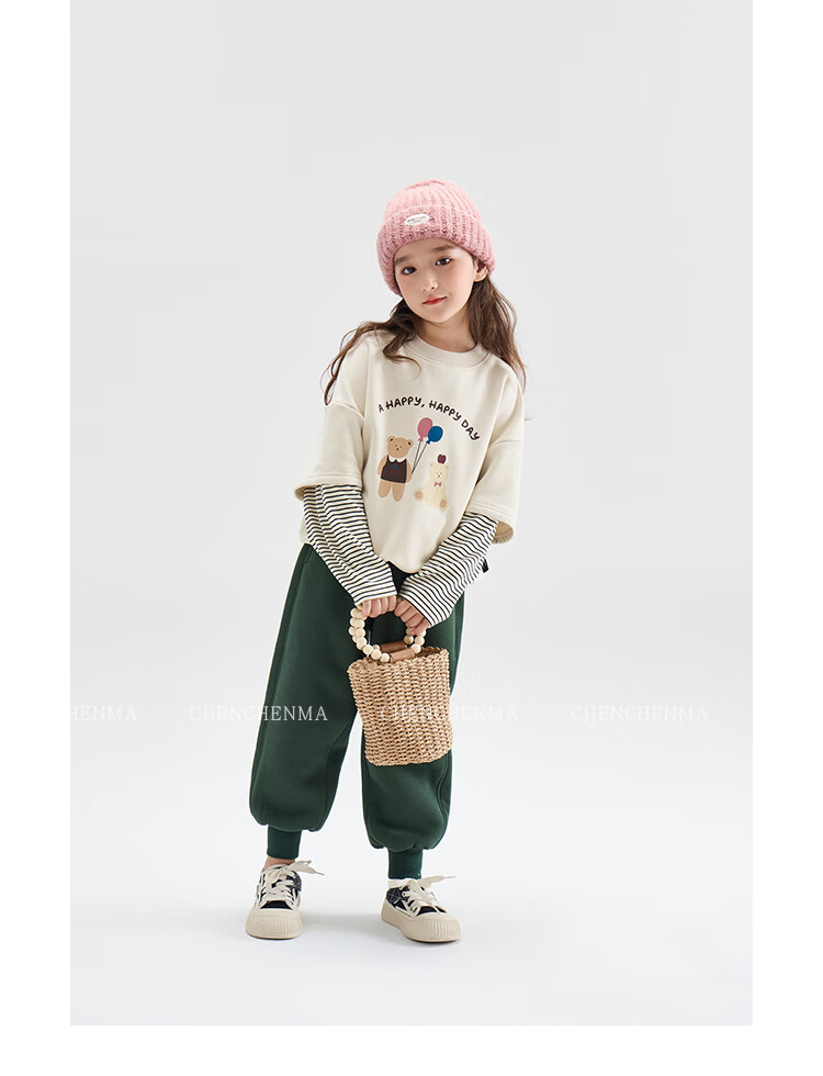 Chenchenma [Popcorn] Girls' Casual Pants, New Winter Style with Fleece Lining, Thickened All-In Warm Children's Joggers, 6837D 23