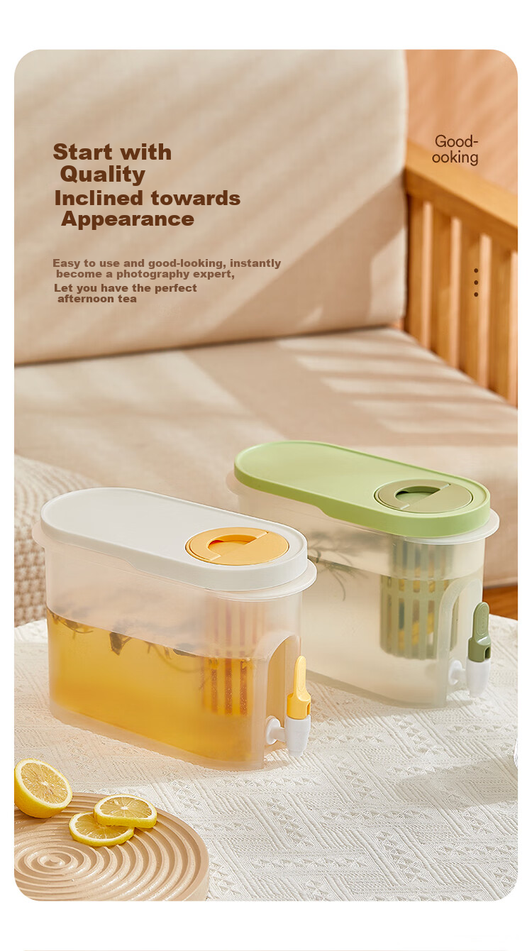 JEKO&JEKO Refrigerator Cold Water Pitcher, Cold Water Jug, Ice Water Pitcher, Cold Brew Pitcher, Beverage Container with Tap, Cold Drink Container, Fruit Tea Jug, Lime Gree 3