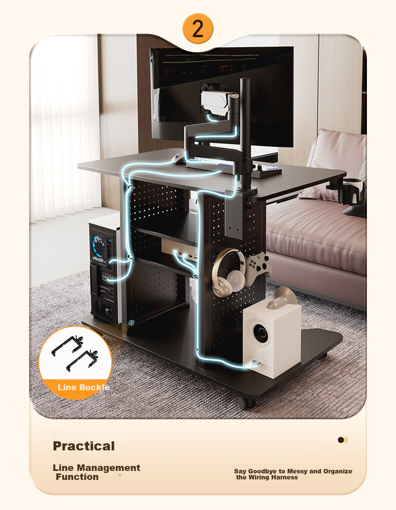 PSEAT Computer Desk Gaming Station with Multiple Scenarios, Compact Desk with Movable Computer Table, Home Gaming Desk 8
