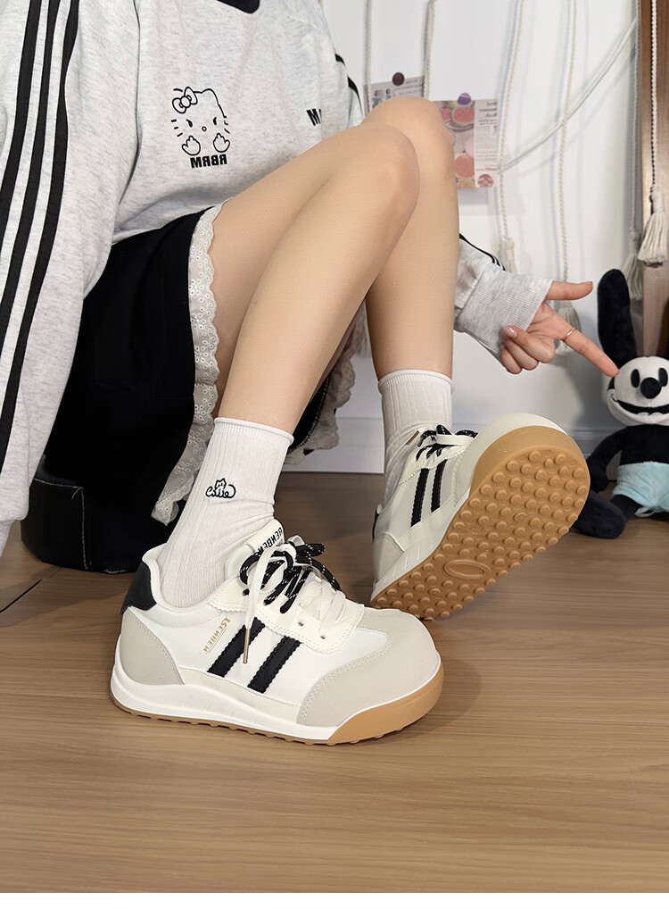 RENBEN Versatile German Training Shoes for Women, 2025 New Casual Shoes, Women's Sneakers, White Black Gray, Size 39 (Runs Small by Half Size) 6