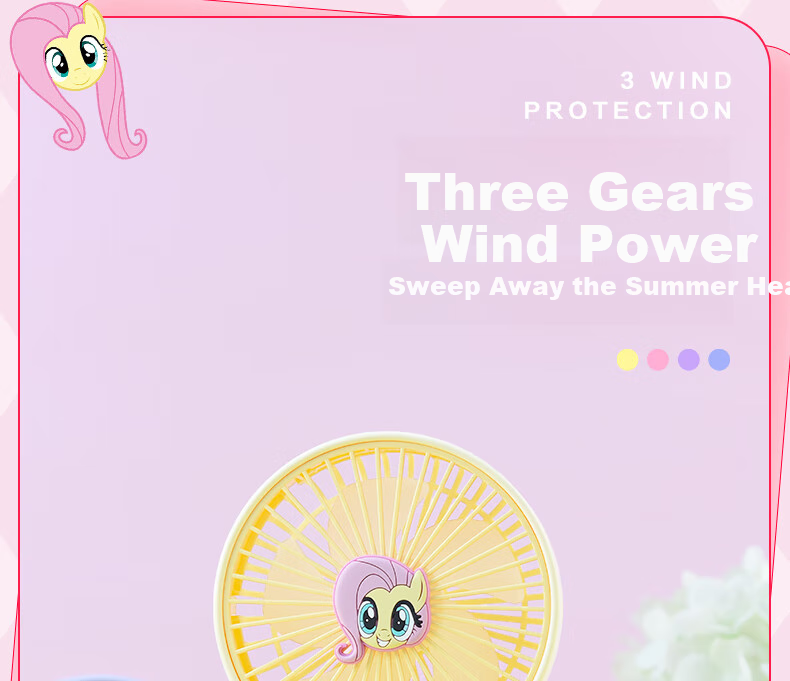 Ouliwen Small Fan, Desktop And Bed Handheld Quiet USB Rechargeable Low Noise Three-Speed with Base, Portable Mini High-Power Office Dormitory Fan, My Little Pony Blue 4