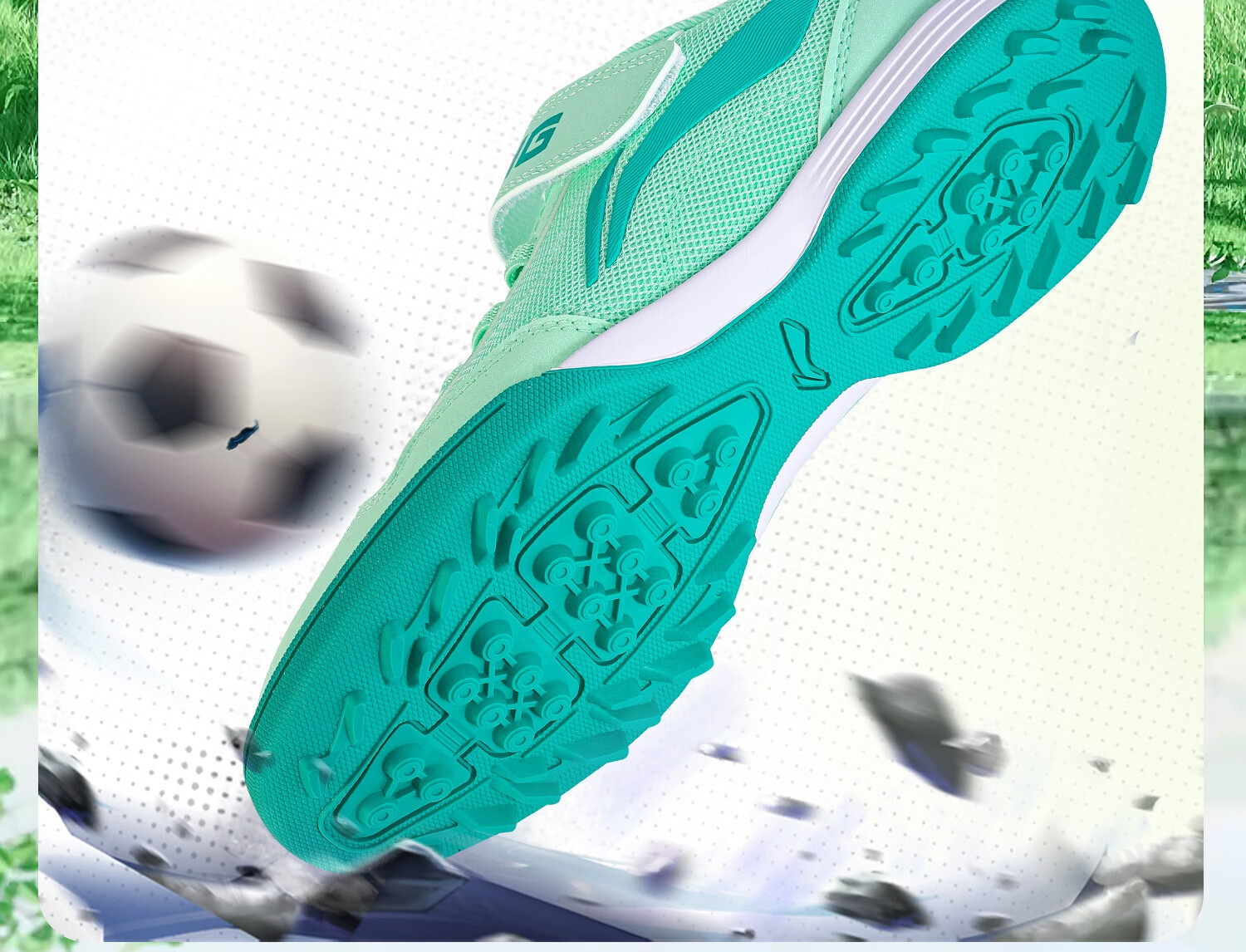 Li-Ning Children's Soccer Shoes with TF Turf Studs, for Primary School Students Aged 6-12, Professional Training Mesh Breathable Velcro Non-Slip Football Boots Size 32 12