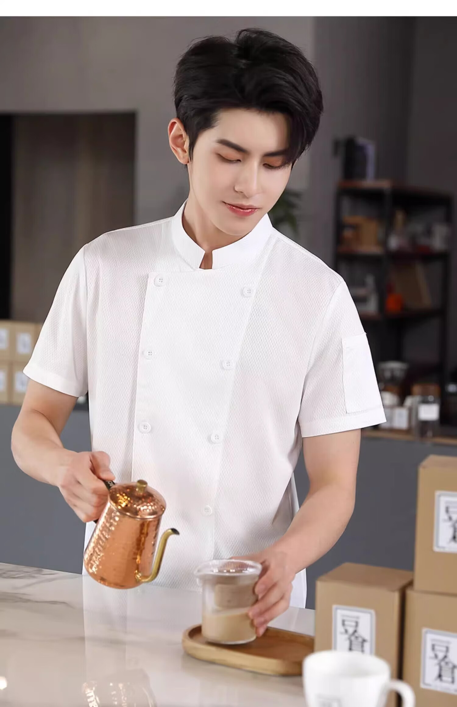 HANMANKE Ice Silk Chef Workwear Men Custom Logo Printing Restaurant Kitchen Hotel Breathable Mesh Uniform Women [Breathable Mesh] Gray Short Sleeve XL 22