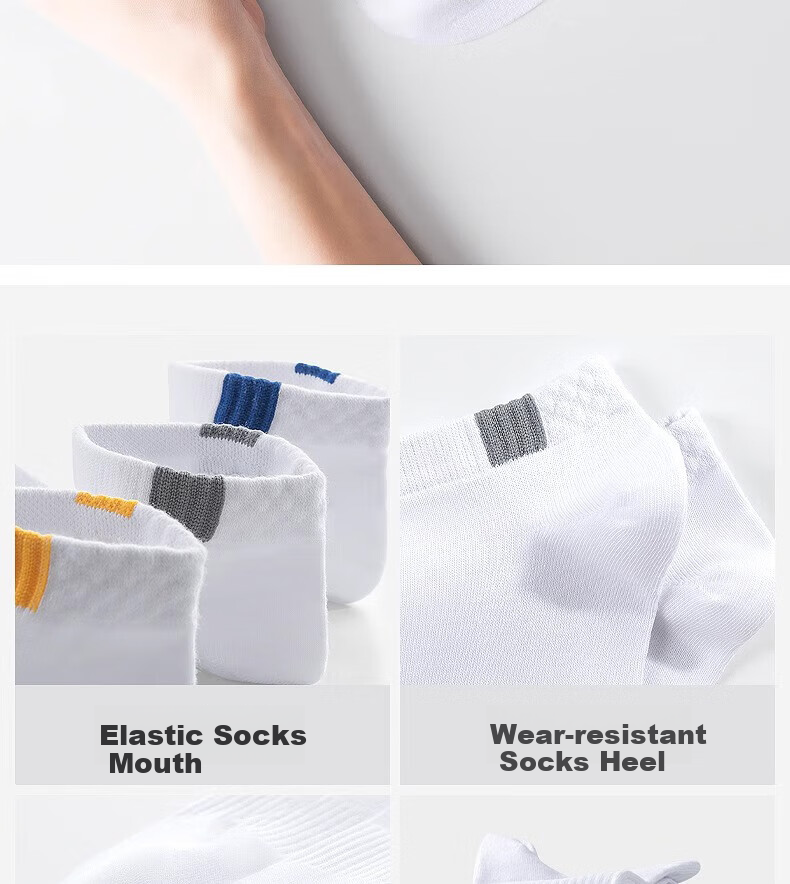 Mianmanman Men's Socks, Xinjiang Cotton Short Socks, Antibacterial And Odor-Resistant, Thin Summer Style, Breathable, Non-Slip, Waist-Cinching Low-Cut Boat Socks, 10 Pairs Pack, Tt 10