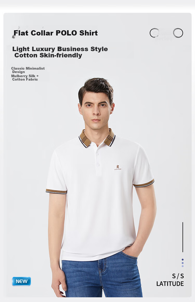 MONTAGUT Men's Short-Sleeve Summer Business Polo Shirt with Mulberry Silk Contrast Jacquard T-Shirt, Silver Gray - Short Sleeve, L 2