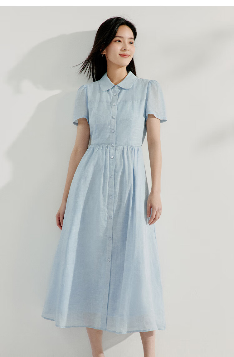 INMAN INMAN [Runway Style] Ramie French Doll Collar Dress for Women, Summer 2026 New Light Blue M 17