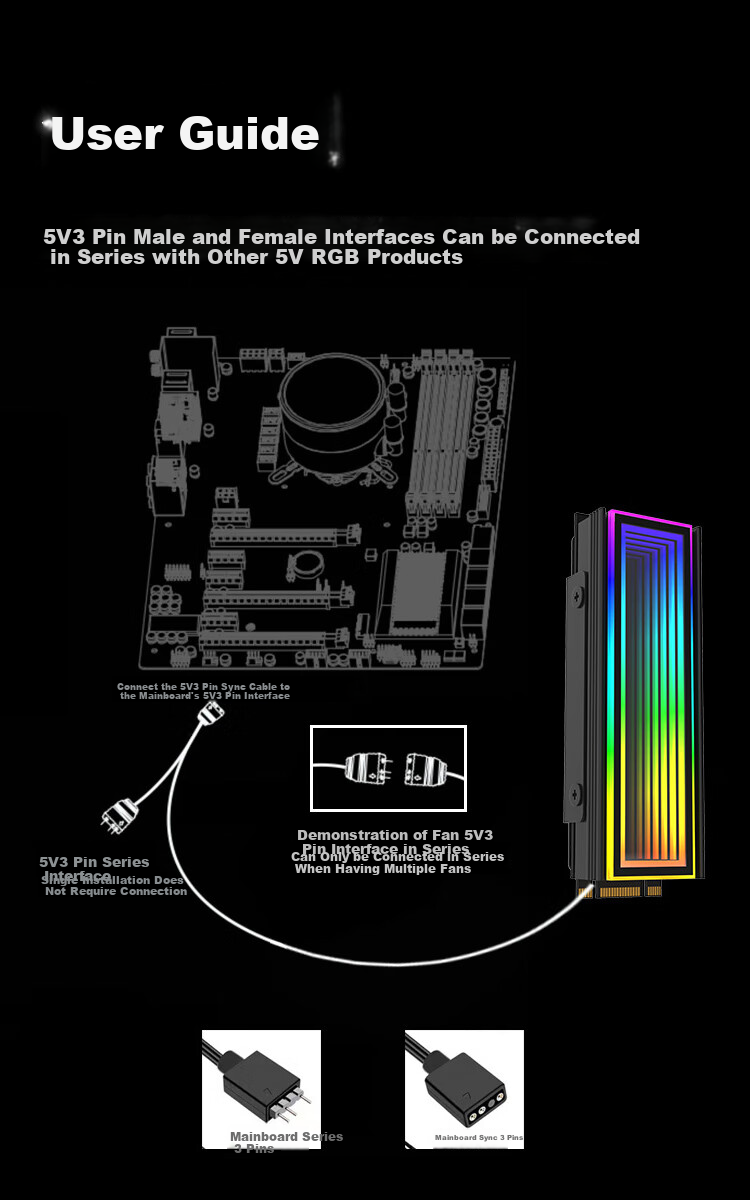 KELEPU M.2 Solid State Cooling Vest, SSD Heat Sink, PS5 Aluminum Alloy Cooler with ARGB Sync, Snow Mirror, White 8
