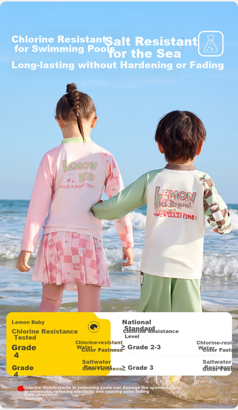 Lemonkid Children's Swimwear, Boys And Girls Swimsuit, Long-Sleeve And Long-Pants Two-Piece Set, Sun Protection Baby Swimwear, Cocoa Milkshake Brown, Size 120 6