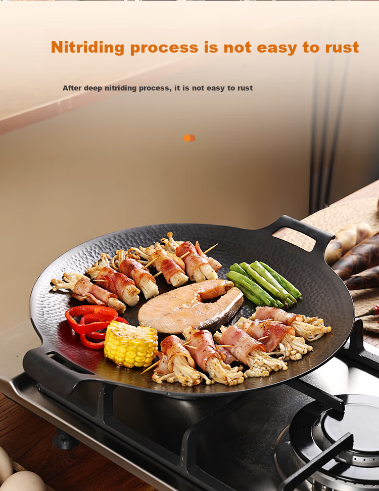 Zhangsanfeng Barbecue Grill Pan, Non-Stick Flat Bottom Frying Pan, Uncoated Steak Griddle, Teppanyaki Plate, Portable Stove, Outdoor Use, 32cm 3