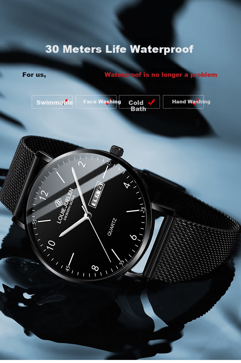 LOUIE JUELEN Official Male Student Exam Watch for Youth, Quiet Back-To Season, Black Case White Dial with Leather Strap 4