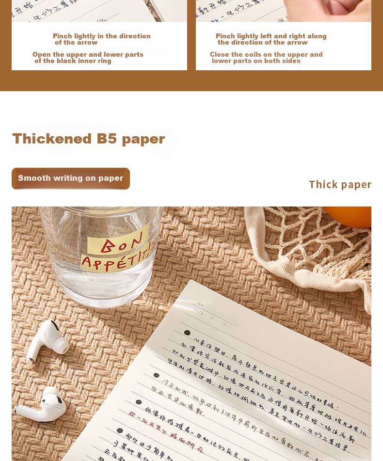 Sannianerban B5/60 Sheets Lined Notebook, Comfortable to Hold, Five-Hole PP Soft Cover, Simple Style, for Middle And High School Students, Journal, Error Correction Book, Diary, Lined Pages, White 8