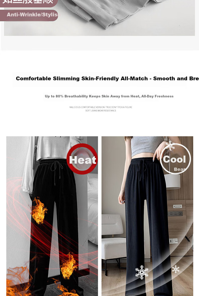 LangSha Women's Leggings, Summer Thin Ice Silk High-Waist Loose-Fitting Draping Floor-Length Slimming Straight-Leg Pants for Commuting 7