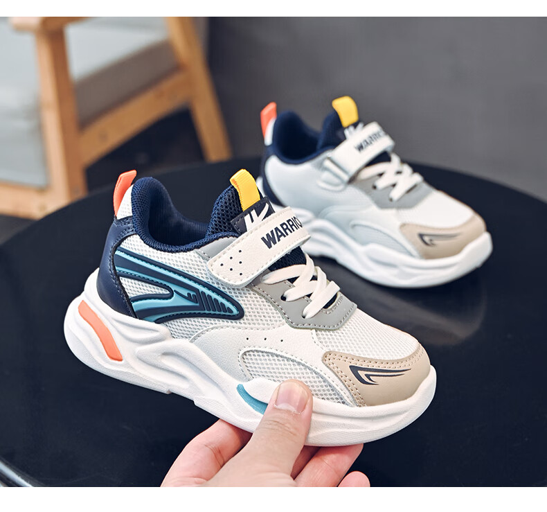 Warrior Boys' Shoes, Spring And Autumn Children's Sneakers, Casual Breathable Running Shoes WZ(CL)-0972, Navy Blue/gray/beige, Size 36 8