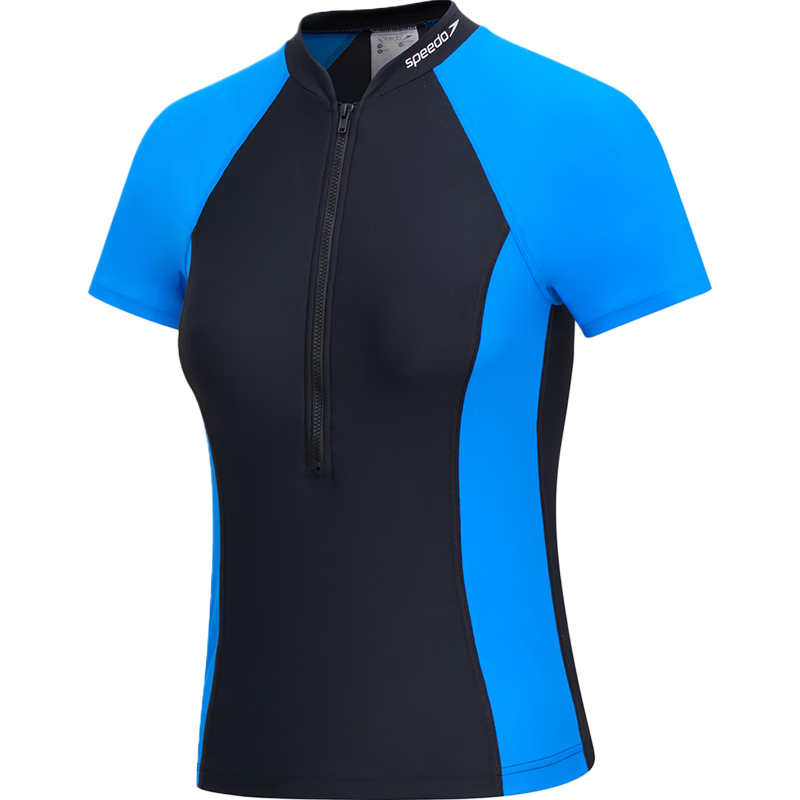 Speedo Free Freedom Series Iyaran Sun Protection High Neck Colorblock Short Sleeve Swimsuit Top Women Beach Hot Spring Aurora Blue