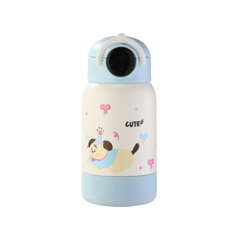 FGA Fugang Kids Insulated Water Bottle Student Cup 316L Stainless Steel Temperature Display Straw Cup Flip Lid Portable Blue 450ml