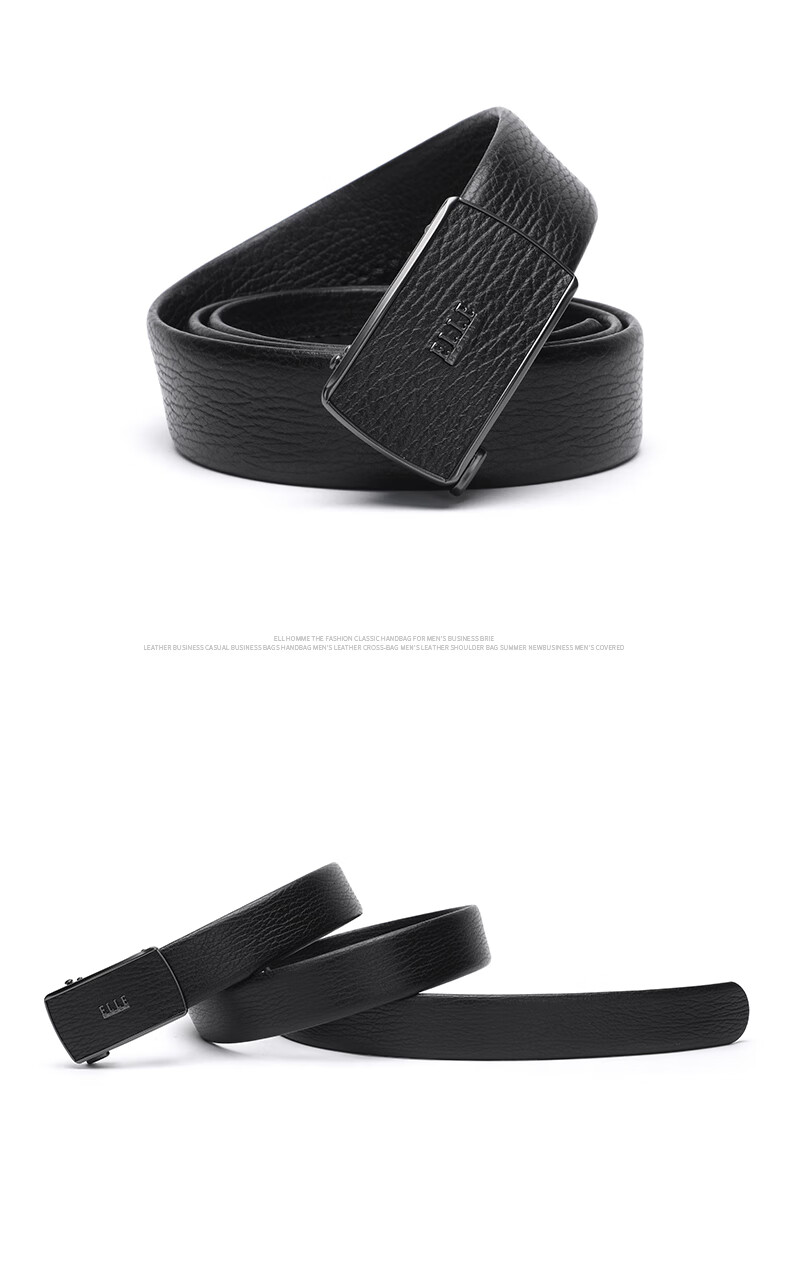 ELLE HOMME Men's Belt, Business Fashion Automatic Buckle Waistband, Top Grain Leather Trouser Belt for Men, 3235 Black, 110cm Gift Box 1