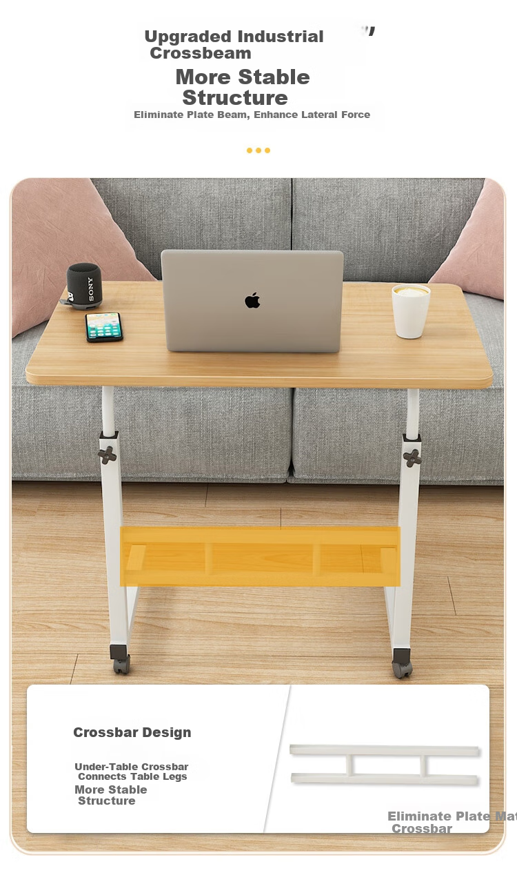 Anerya Bedside Computer Desk with Wheels, Movable Lazy Table, Height Adjustable Bed Study Desk, Warm White Double-Layer 60*40 9