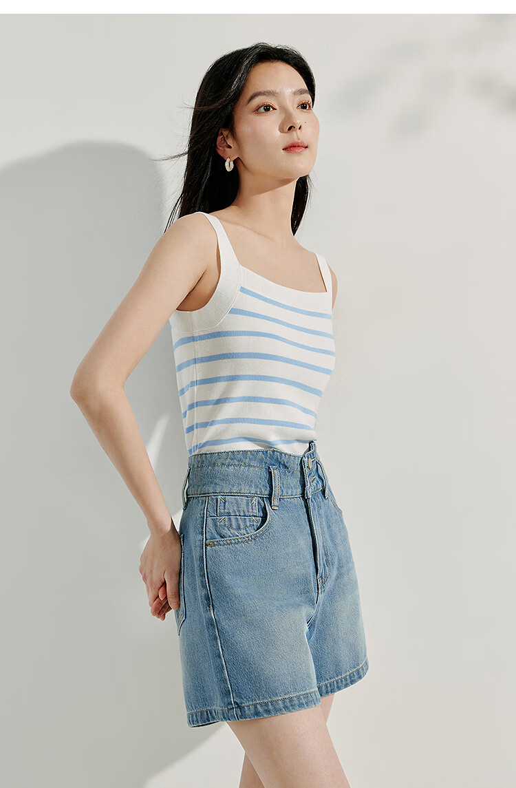 INMAN Striped Square Neck Knitted Camisole, 2026 Summer Women's New Short Fitted Top, Black, Size L 25