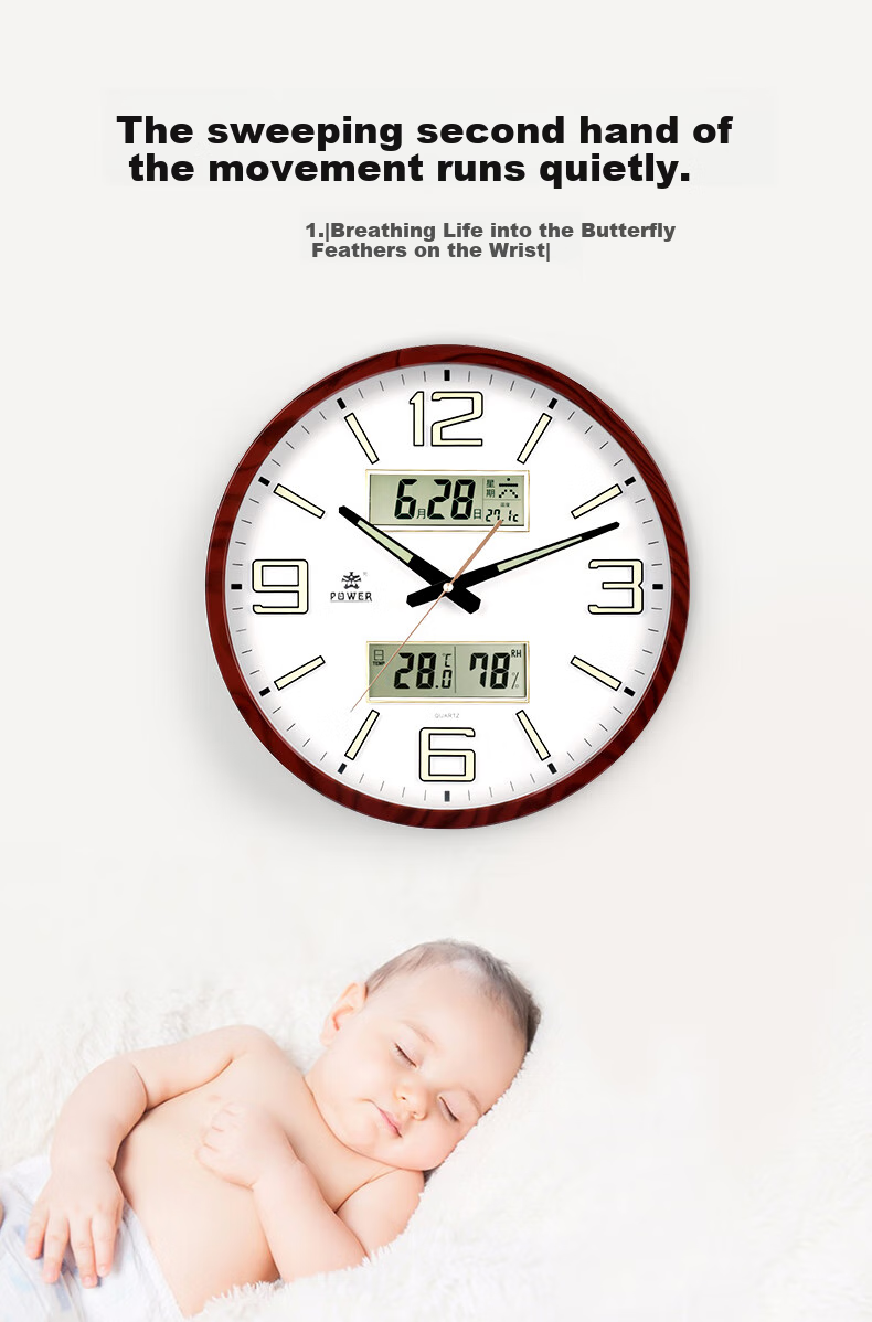 POWER Bawang Wall Clock, Living Room Simple Round Clock, Wall-Mounted Quartz Clock with Calendar, 40cm Silver, BW24006F1 2