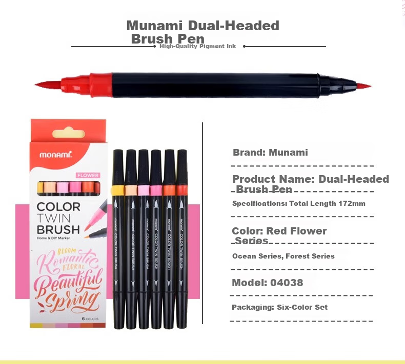 Monami Colorful Showy Brush, Soft Tip, Elastic Journal Brush, English Calligraphy Brush, Macaron 6-Color Set 04038Z06-DP Watercolor Brush 5