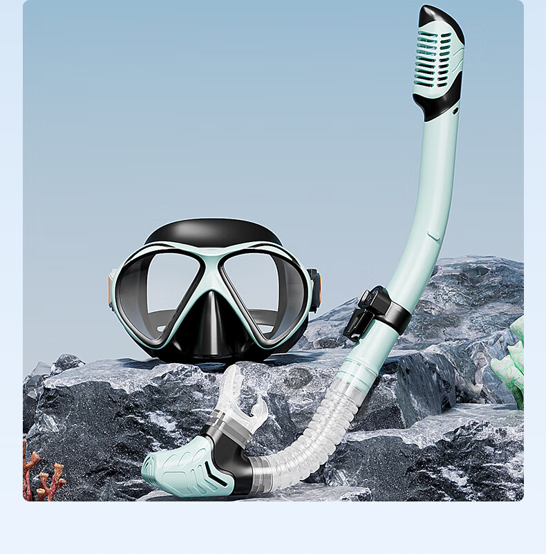 LI-NING Full Dry Snorkel Mask Anti-Fog Diving Goggles Adult Snorkeling Swimming Gear Black Green 21