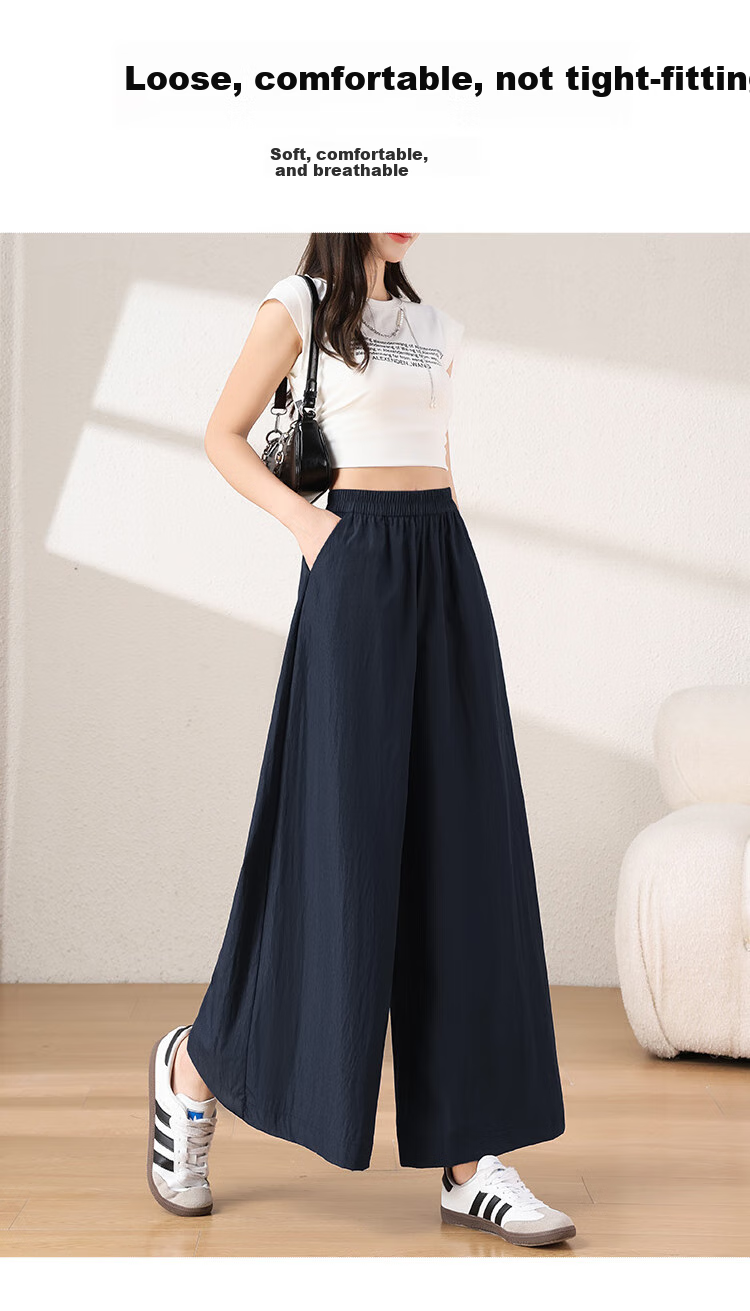 XUEXIMAN Women's Lightweight High-Waisted Straight-Leg Casual Quick-Dry Wide-Leg Pants with Skirt, Summer 2026 New Style, Ice Silk Fabric 20