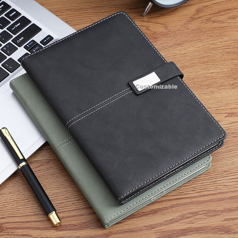Jiaranheng Business Notebook, Aesthetic A5 Notebook with Clasp, Thick Leather Cover Journal for Office Supplies, Diary, Work Log Book, Meeting Minutes Book, Customizable, Black