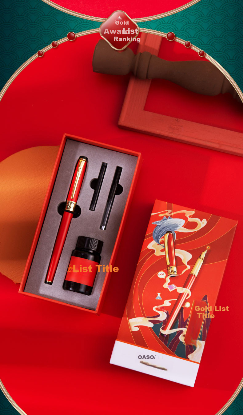 [Back to School Essential] OASO Fountain Pen, Top Scholar Red Ink Gift Box Set, Business Office Gift Signature Pen Gift Box A8101-2, Top Scholar Red, Iridium Nib Fountain Pe 9
