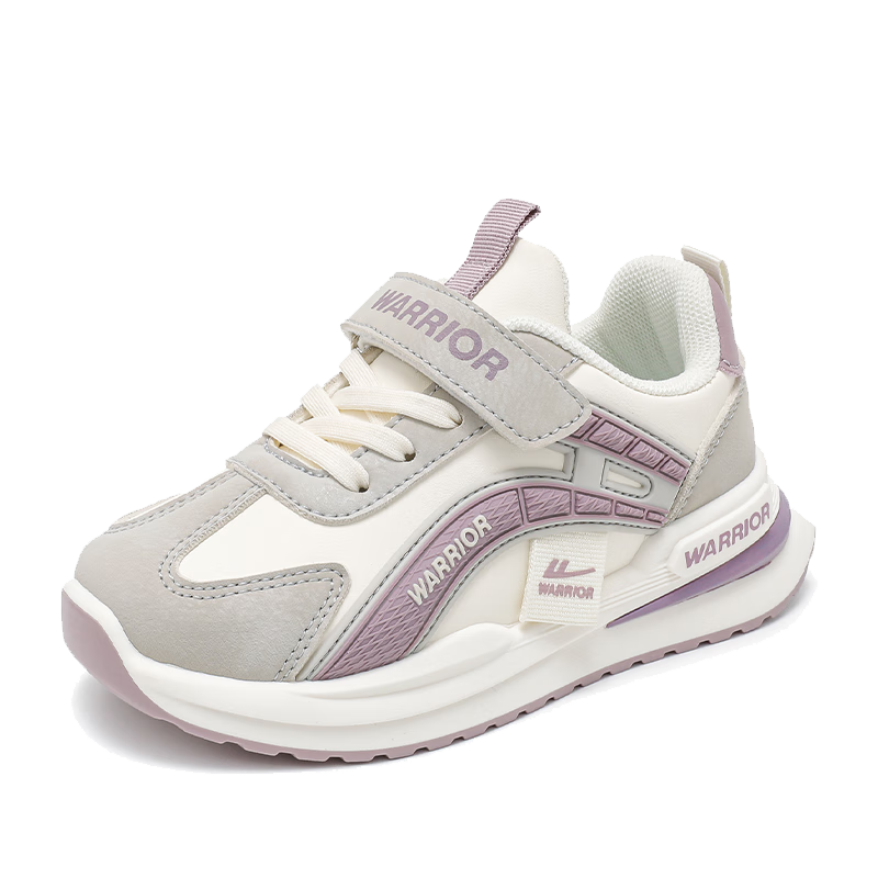 Warrior Children's Shoes, Girls' Sports Shoes, Spring And Autumn Lightweight Running Shoes for Kids, WZ(CL)-1207, Beige/gray/purple, Size 30