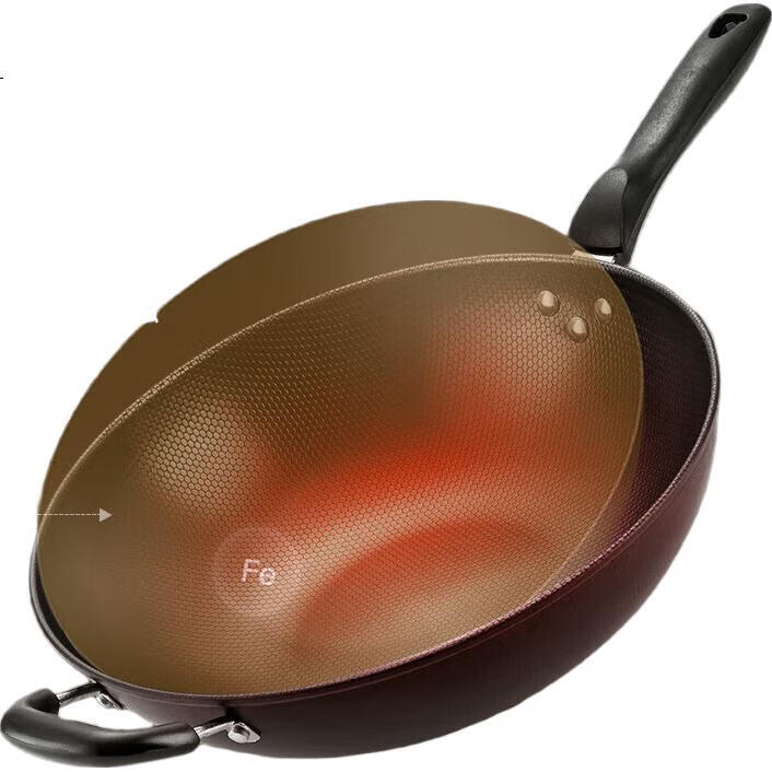 Сковорода MAXCOOK Wok, чугунная, 30 см, без покрытия, с крышкой, для газовых и индукционных плит