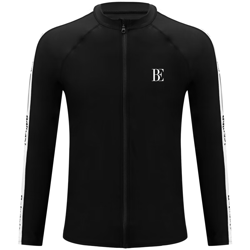 BALNEAIRE Men's Series 2025 New Black And White Spliced Long-Sleeve Sun Protection Zipper Elastic Men's Swimwear, Deep Black, XL