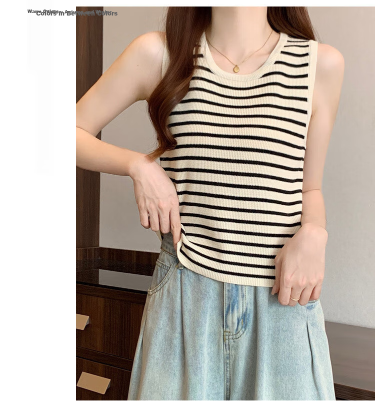 GUJIN Versatile, Slimming Contrasting Striped Knit Camisole for Women, Spring And Autumn Season, Sleeveless Short Top for Outer Wear Or Inner Layering 6