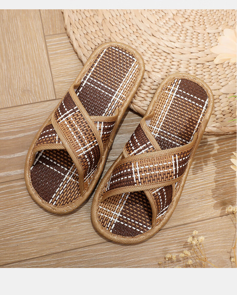GUOLUOFEI Woven Rattan Summer Indoor Non-Slip Soft Sole Slippers for Men and Women, Diamond Cross Pattern, Size 42-43 11