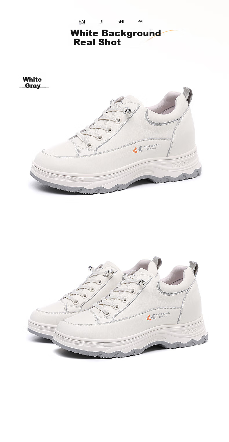 RED DRAGONFLY Women's White Sneakers, Thick-Soled Height-Increasing Mesh Breathable Casual Shoes, Platform Wedge Board Shoes for Women C0TTN05121-1 13