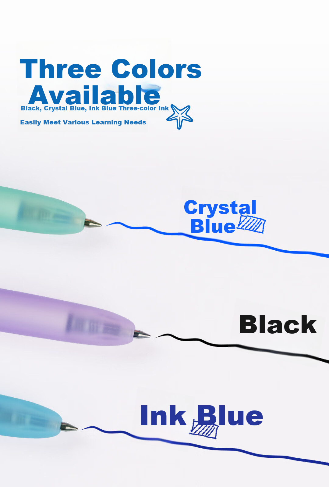 Dianshi Pen, Deep Sea Submarine Thermal Erasable 0.5 Retractable Gel Pen, Quick-Drying Silent Large Capacity for Third Grade Students Back-To Season [Crystal Blue] 3214E 15