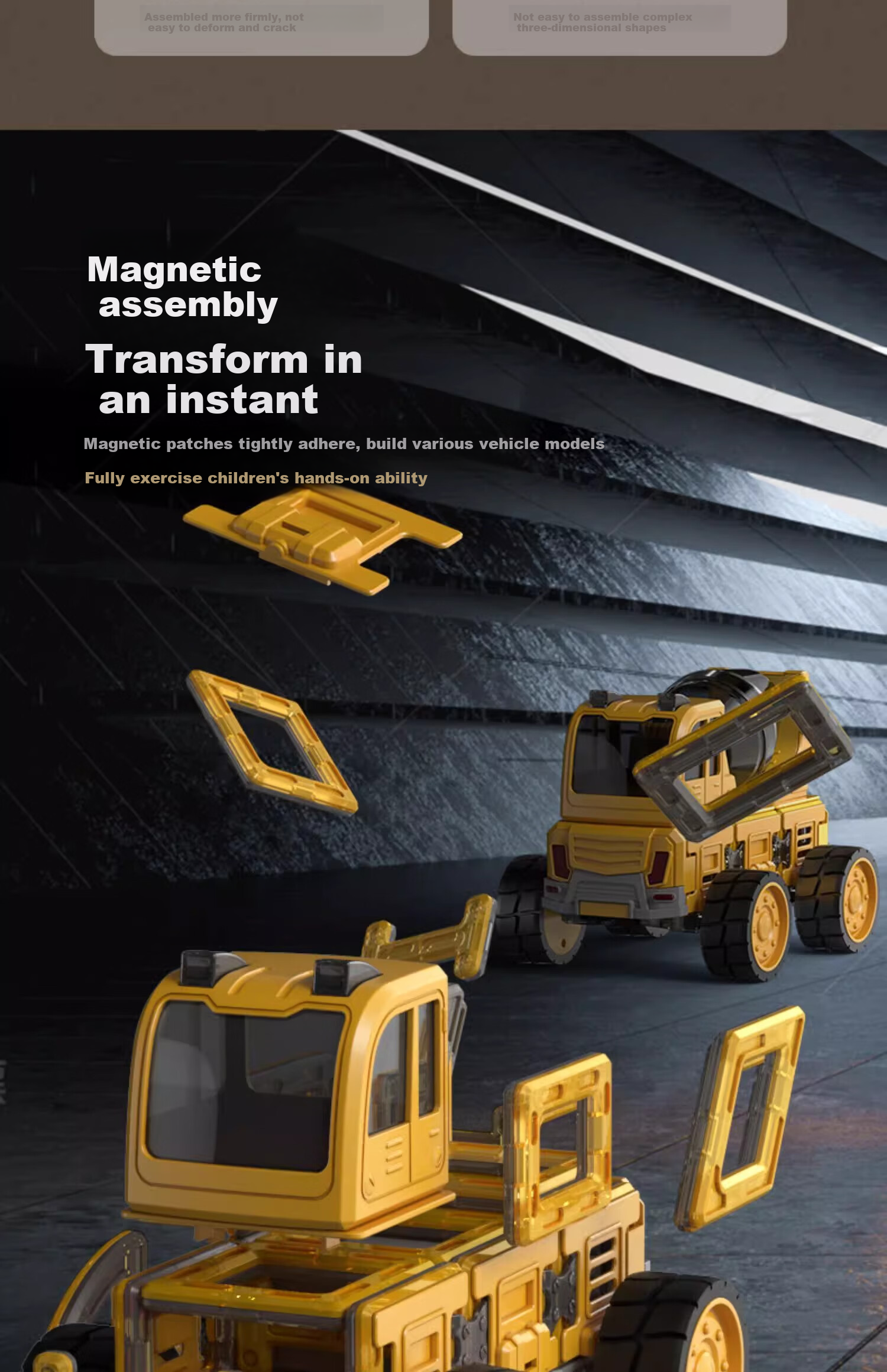 Mixiaoshu Magnetic Building Blocks Construction Vehicle, Transformable Excavator Toy for Boys And Girls, 3-6 Years Old Birthday Gift 8