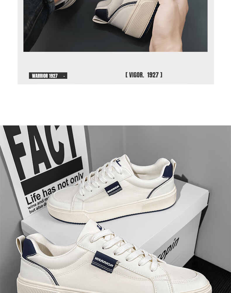 Warrior Official Men's Breathable Fashion 2026 Summer Sneakers Casual Shoes Men Beige Dark Blue Size 42 12