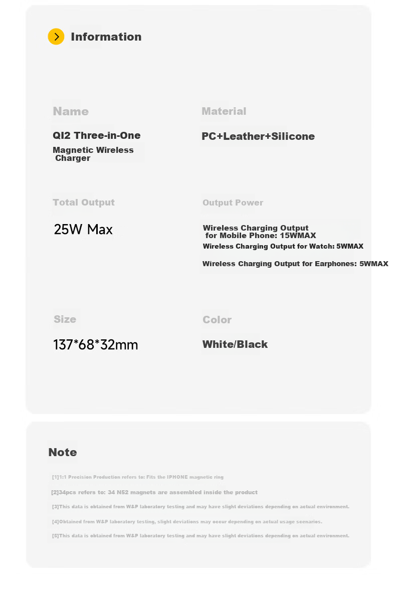 W&P QI2 Certified Apple 18-In Wireless Charger, Portable Magnetic Stand, 25W/15W Fast Charging, Compatible with Earphones, Apple Watch, Wp 27
