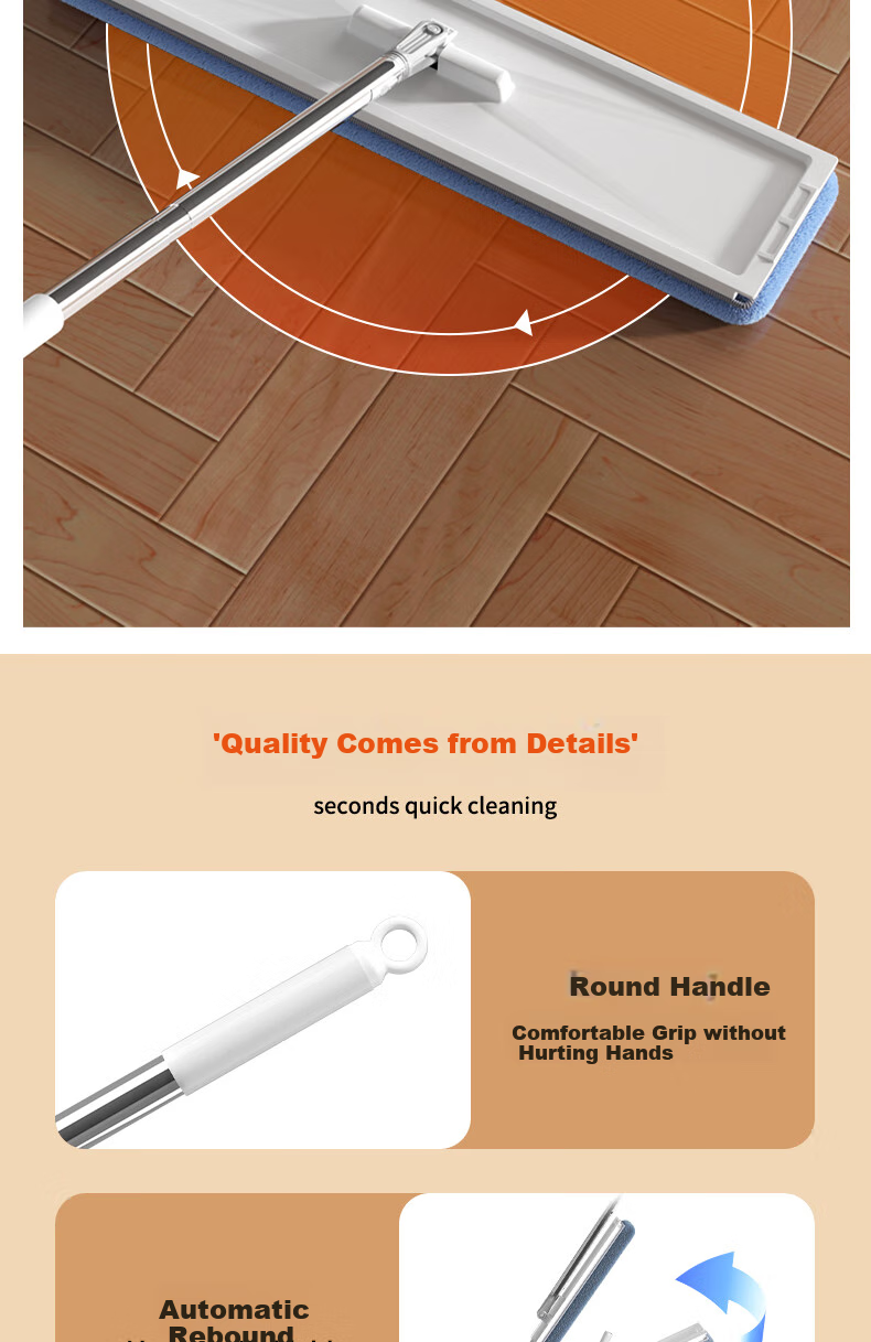 Dongfangliangjie Mop, Household All-In 40cm Large Size, No-Hand Wet And Dry Flat Mop with Storage Tank, Direct Drainage for Dirty Water 11