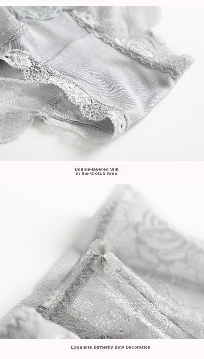 Jinsanta Women's Silk Underwear, Mid-Rise Sexy Lace Trim Boyshort Panties, Light Gray, XXL 11