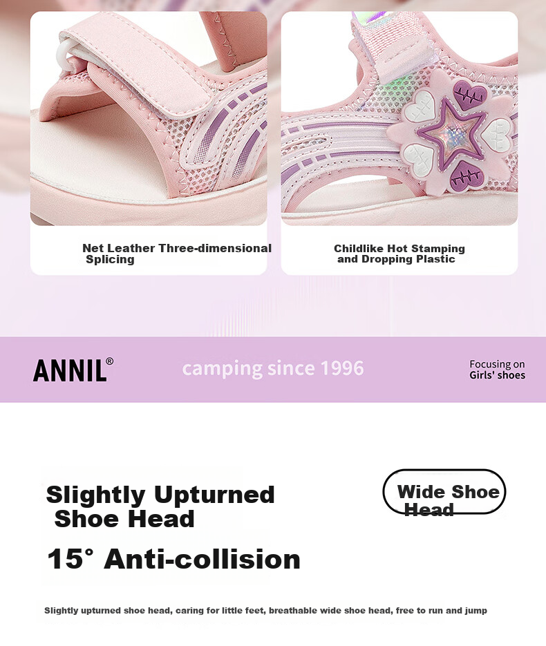 Annil Children's Sandals for Girls, 2025 Summer New Style, Velcro Girls' Shoes, Lightweight Soft-Soled Beach Sandals 6292 9