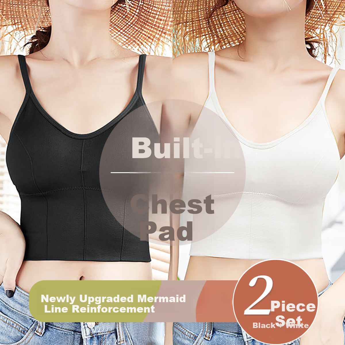 LangSha Women's Camisole Tank Top with Built-In Bra And Pads, Spring And Summer Thin Solid Color Undershirt, Backless Bralette for Layering Or Outerwear