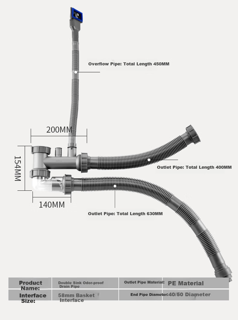 ARROW Kitchen Sink Drain Pipe Three-Way Fitting Accessory Set for Vegetable Washing Basin, Dishwashing Basin, Vegetable Washing Sink Drainage Pipe 10