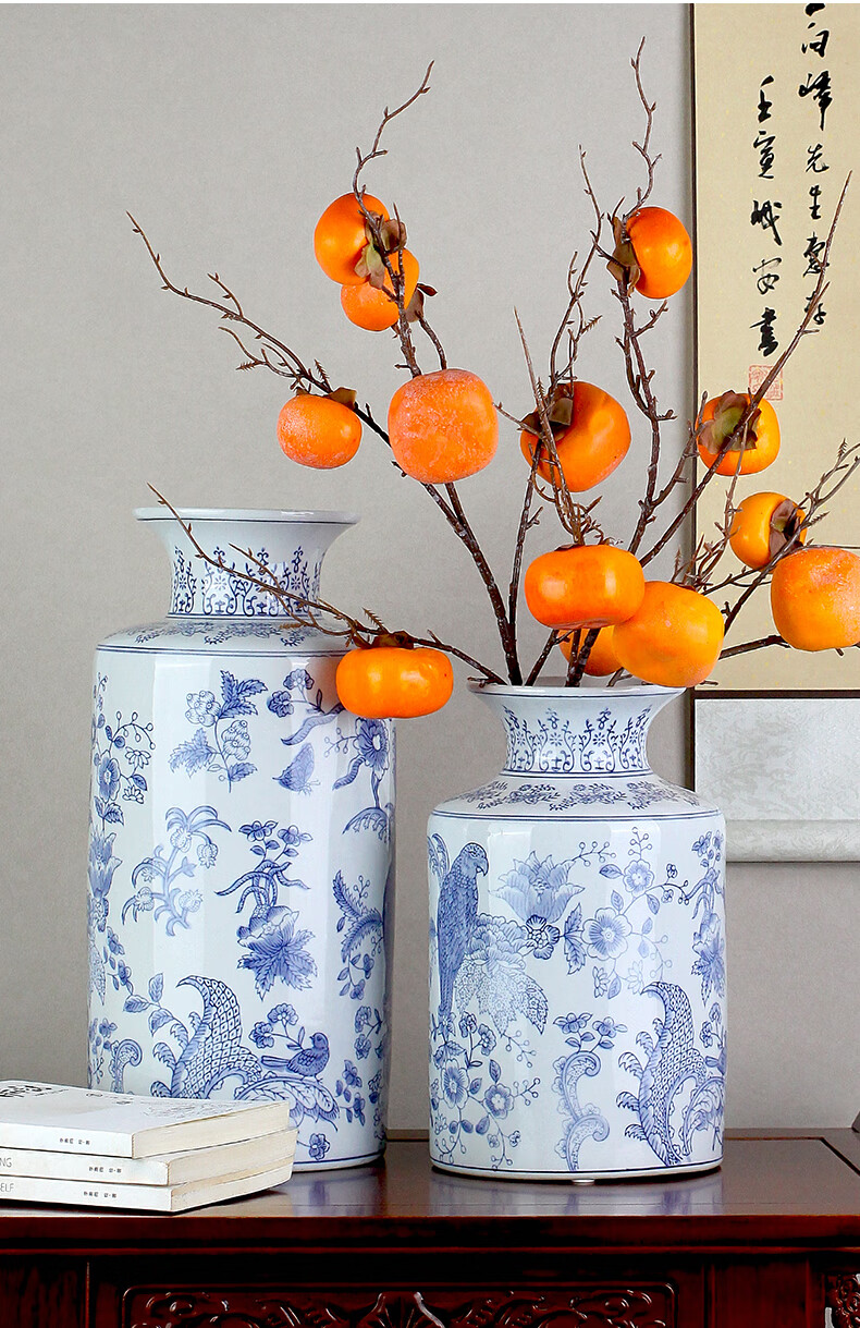 Qiju Yaji Ceramic Vase Living Room Study Decoration Good Meaning New Chinese Style Vase Parrot White Glaze Birdsong Flower Bloom 8 Inch 30007 8