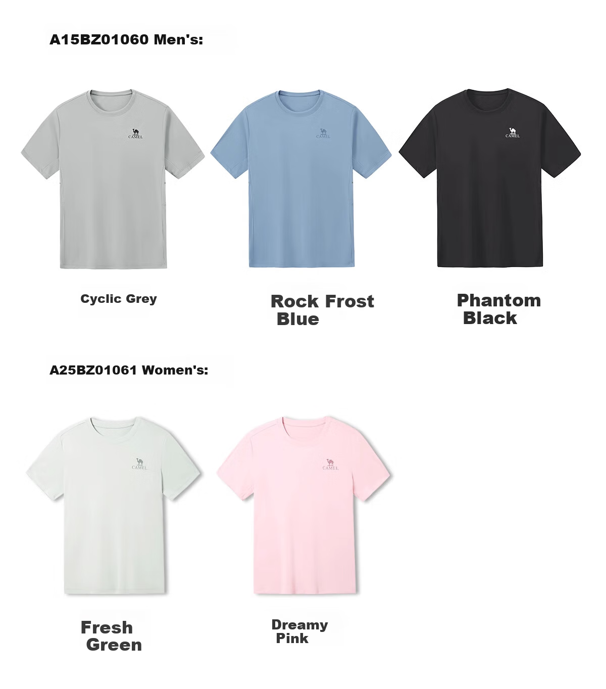 CAMEL Men's T-Shirt, Versatile Round Neck Short Sleeve, Quick-Dry Breathable Solid Color Top Undershirt Half Sleeve for Women, 1060 S 18