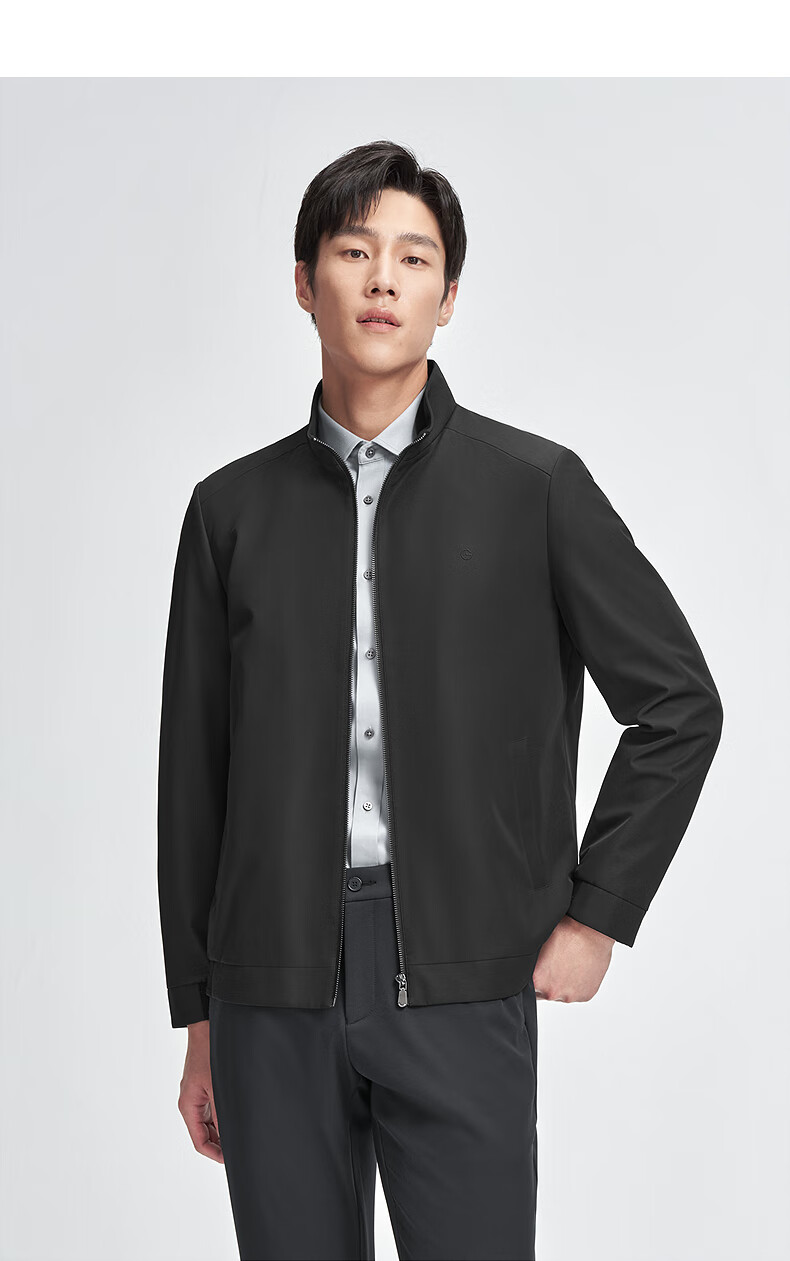 Goldlion Waterproof Oil-Resistant Stain-Resistant Spring Summer Wrinkle-Resistant Jacket Stand Collar Striped Business Coat Men Navy Blue M 9