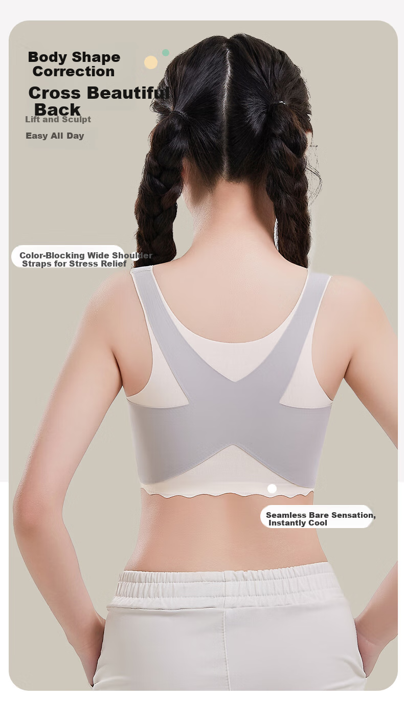 GRACEWELL Student Sports Bra, Lift-Up Vest-Style, Shock-Absorbing, Seamless, Mulberry Silk, Developmental Bra for Young Girls, Sky Blue, 2XL 10