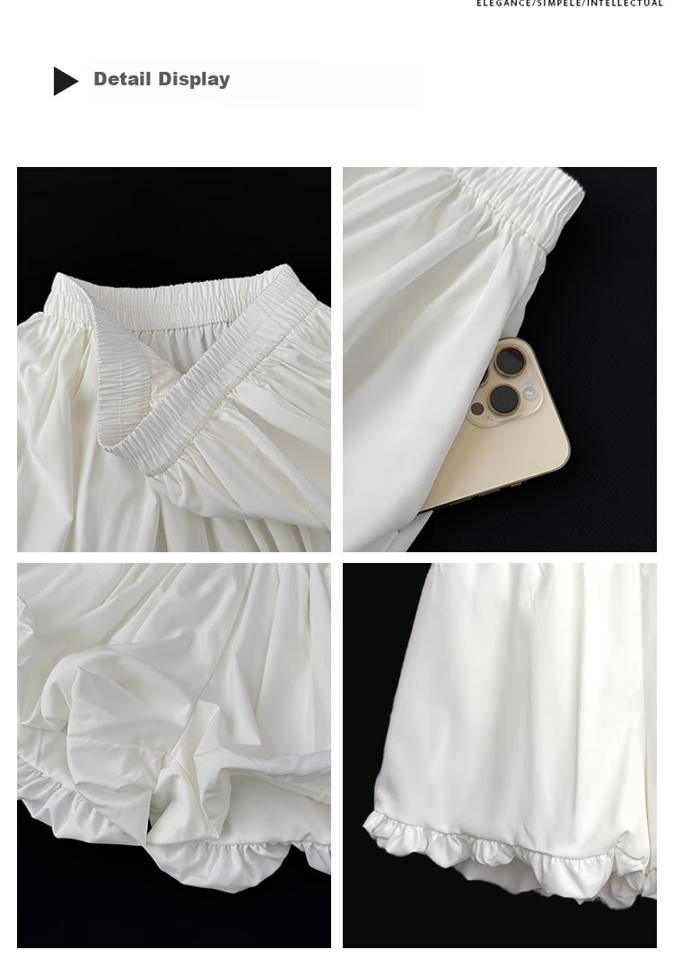Ziyouxi Pompom Flower Bud Skirt Pants for Women, 2026 Summer New Design High-Waisted Slimming A-Line Wide-Leg Knee-Length Cloud Shorts 6