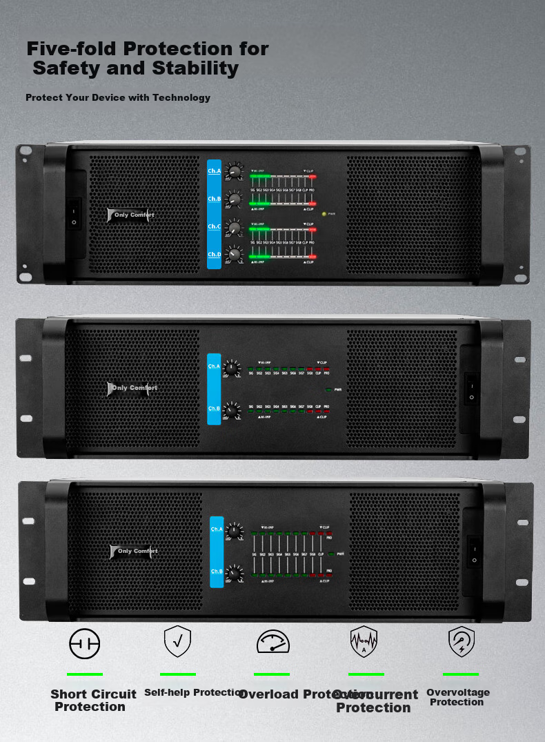 Weishu Conference Audio And Video AQ-8 Amplifier, Dual-Channel Pure Post-Stage Power Amplifier, Professional Amplifier, 2U High-Fidelity, for Meeting Rooms And Stages, 650W*2 Channels 4