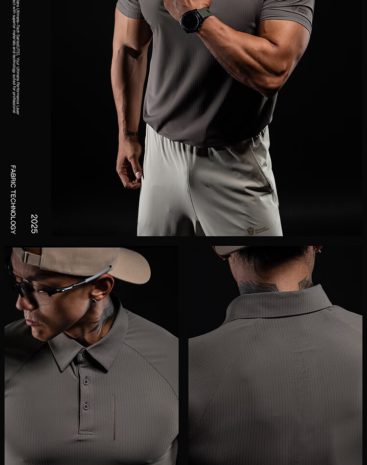 Monster Guardians Men's Sports Short Sleeve 3D Texture Trendy Moisture-Wicking Slim Fit Polo Shirt Brown Gray M 4